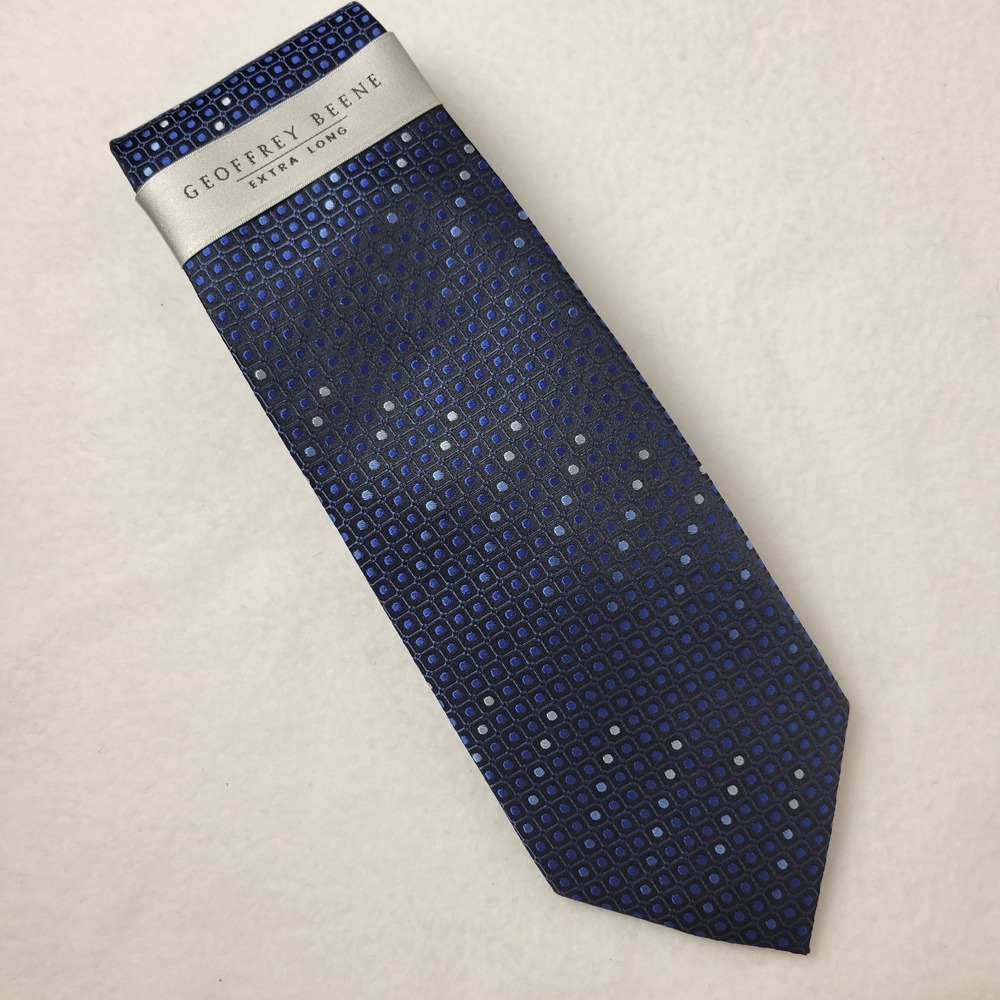 Vintage Geoffrey Beene Mens Neck Tie Blue Black Geometric Pattern XL 63" Silk